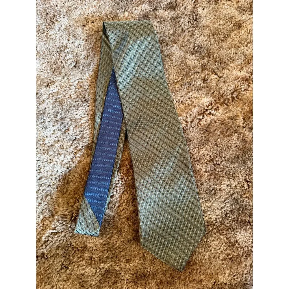Vintage Tommy Hilfiger Silk Tie Green Gold Herringbone Geometric Preppy USA